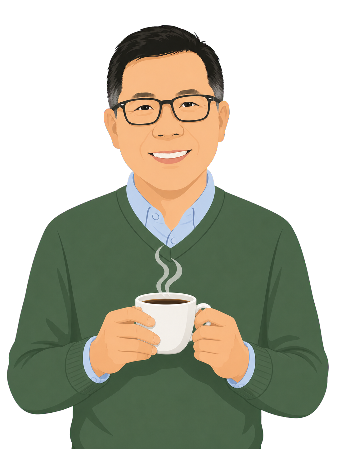Mark老师手捧咖啡的插画